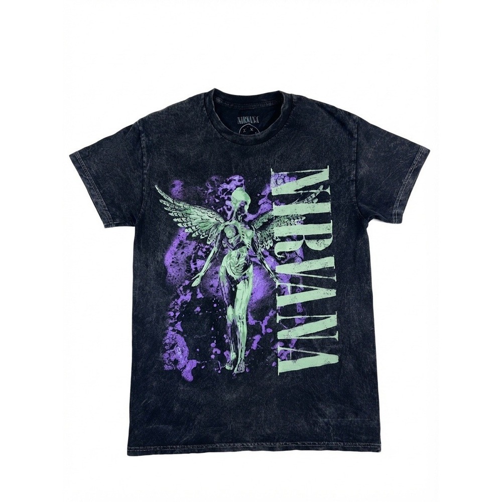 Nirvana In Utero Acid Wash T-Shirt Women's Small Graphic Band Tee Black Purple